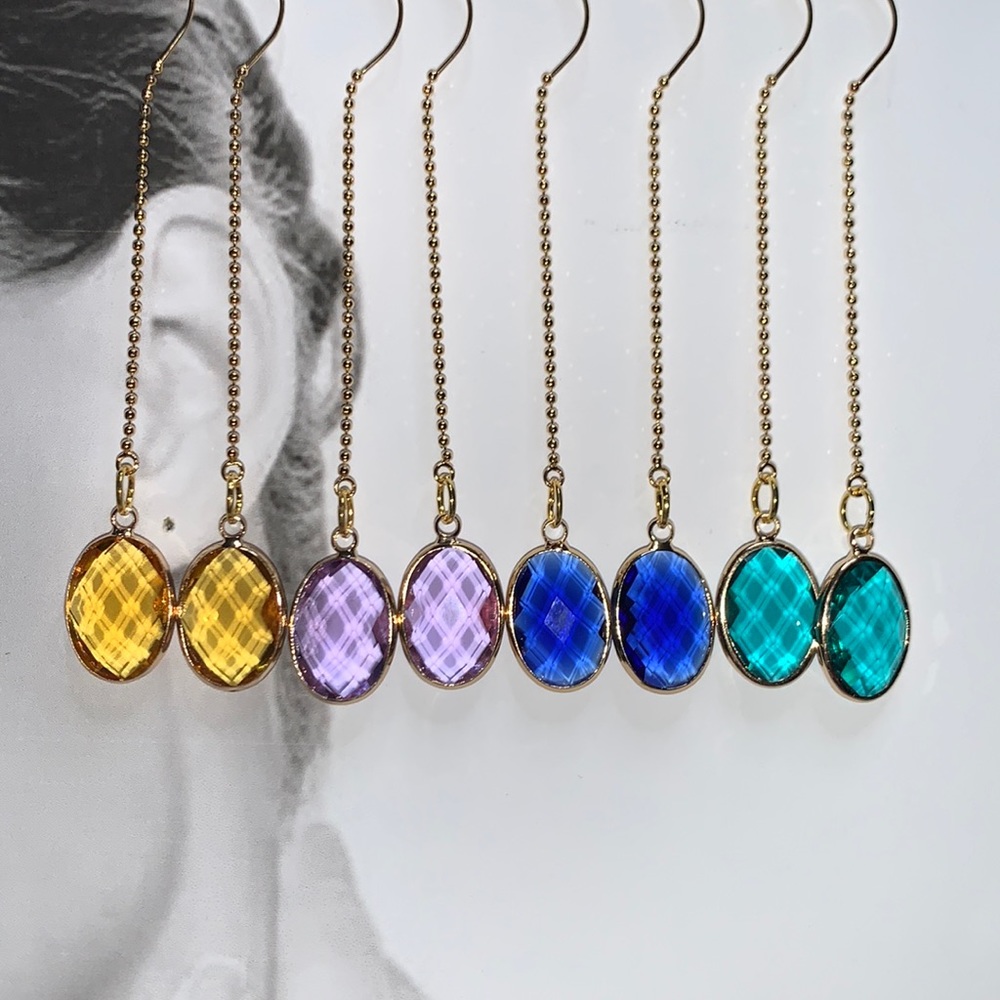 Threaded Birthstone Dangling Earrings